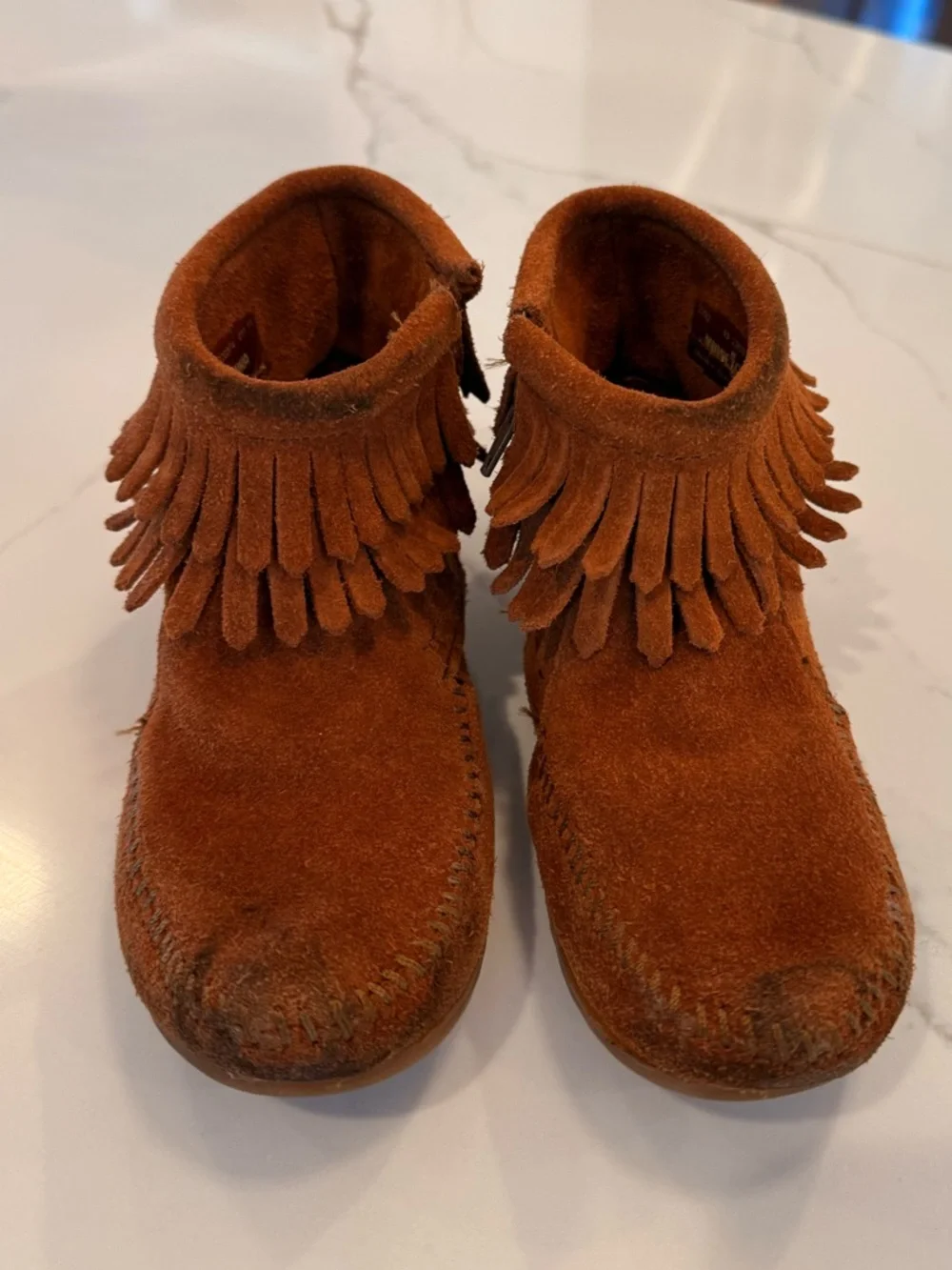 Kids Minnetonka Suede Fringe Ankle Boots - Brown size 13